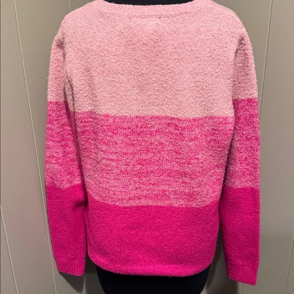Cupcakes and Cashmere pink/marled fuschia/fuschia stripe colorblock sweater. Lrg - Picture 3 of 5